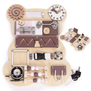 Dřevěná Montessori manipulační senzorická tabule pro děti edukační panel Medvídek