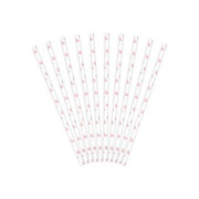 Papírová brčka - bílá s růžovými srdíčky 10 ks