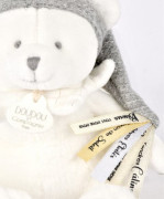 Dárková sada Plyšový medvídek s úchytem na dudlík a dečkou šedý 20 cm Doudou 