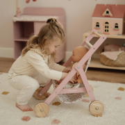 Kočárek pro panenky golfky dřevěné Pink Little Dutch