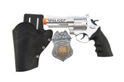 Policejní pistole klapací 20 cm v pouzdru  s odznakem