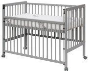 Dětská postýlka - Scarlett DOMINIK (borovice), stahovací bočnice - 120 x 60 cm - šedá