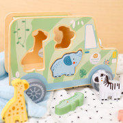 Dřevěná vkládačka Zvířátka Safari auto 9 ks Tooky Toy