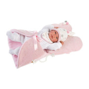 Obleček pro panenku miminko New Born velikosti 43-44 cm Llorens 4dílný růžový s podložkou