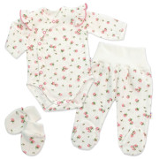 Bavlněná 3D sada zavinovací body, polodupačky + rukavičky Amélie bílá/růžová MBaby