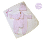 Obleček pro panenku miminko New Born velikosti 43-44 cm Llorens 3dílný růžovo-bílý