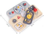 Montessori manipulační deska pro děti – dřevěný panel s volantem a přepínači