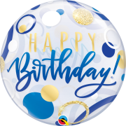 22" bublina - Birthday puntíky modro-zlaté