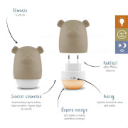 Medvídek BENNY hnědošedý - noční světlo se senzorem soumraku Zazu