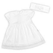 Luxusní šatičky s krajkou SOFIA, krátkým rukávek + čelenka ,2D sada, bíle