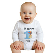 Body s potiskem New Baby Už mám 1 rok modré, vel. 86