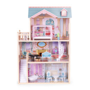 Dřevěný domeček pro panenky 3 patra, 11 ks nábytku