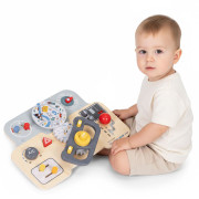 Montessori manipulační deska pro děti – dřevěný panel s volantem a přepínači