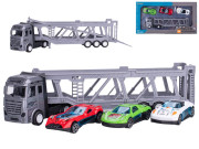 Přepravník aut 22 cm kov volný chod s auty 3 ks