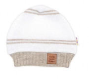 Pletená sada pro miminko s jemným proužkem 3dílná lux béžová - bílá Baby Nellys