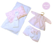 Obleček pro panenku miminko New Born velikosti 40-42 cm Llorens 3dilný růžovo-bilý