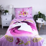 Povlečení Jednorožec / Unicorn "Flowers" 140 x 200, 70 x 90 cm Jerry Fabrics