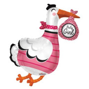 Čáp růžový 36"/91cm fóliový balónek