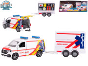 VW Transporter ambulance kov zpětný chod s přívěsem Kids Globe Traffic 
