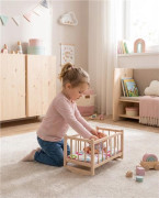 Dřevěná postýlka kolébka pro panenky s povlečením Baby Mix