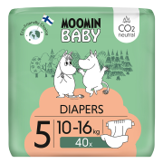 Jednorázové eko pleny 5 Maxi 10–16 kg (120 ks), měsíční balení eko plen Moomin Baby