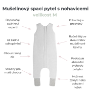Mušelínový letní spací pytel s nohavicemi Sleepee Love béžový se srdíčky