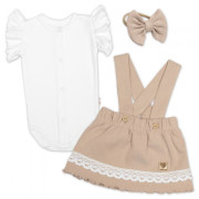 3dílná sada Lady, body, suknička s laclem, čelenka béžová/bílá Baby Nellys