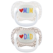 Dudlík svítící silikonový symetrický Love Mum & Dad 6 - 18 m, 2 ks Canpol babies