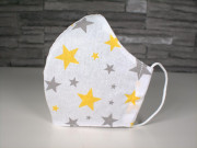 Látková respirační rouška - maska pánská jednovrstvá Hvězdy žlutá a šedá