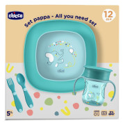 Set jídelní - miska, talíř, láhev a příbor 12 m+ Chicco 