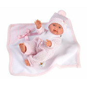 Obleček pro panenku miminko New Born velikosti 26 cm Llorens 2dílný růžovo-bilý