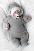 Zimní pletená kombinézka/overálek s kapucí světle šedá Vel. 62 Baby Nellys