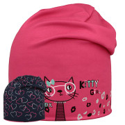 Funkční čepice dlouhá oboustranná Kitty/Srdce růžová RDX