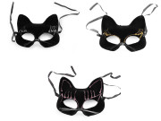 Karnevalová maska - škraboška sametová s glitry kočka