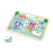 Dřevěné puzzle s hledáním rozdílů Farma 24 dílků Janod