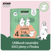 Jednorázové eko pleny 4 Maxi 7–14 kg (126 ks), měsíční balení eko plen Moomin Baby