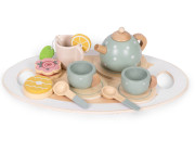 Dřevěná dětská čajová sada s konvicí a šálky, 14 dílů