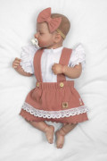 3dílná sada Lady, body, suknička s laclem, čelenka starorůžová/bílá Baby Nellys