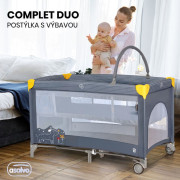 Complet duo cestovní postýlka s druhým dnem a hrazdičkou Asalvo