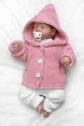 Pletený svetřík s kapucí a knoflíčky Made with Love růžový Baby Nellys