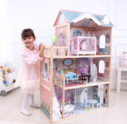 Dřevěný domeček pro panenky 3 patra, 11 ks nábytku