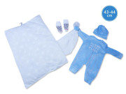 Obleček pro panenku miminko New Born velikosti 43-44 cm Llorens 3dílný modrý