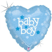 Fóliový balónek nafukovací Baby-Boy srdce 18"/46 cm 