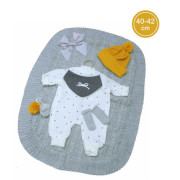 Obleček pro panenku miminko New Born velikosti 40-42 cm Llorens 4dílný šedo-bilý