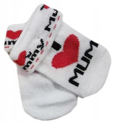 Kojenecké bavlněné ponožky I Love Mum, bílé s potiskem