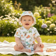 Letní overal pro miminko mušelín Dino baby bílý Esito
