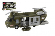 Helikoptéra vojenská plastová 28 cm na baterie se světlem a zvukem