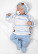 Pletená sada pro miminko s jemným proužkem 3dílná lux modrá - bílá Baby Nellys