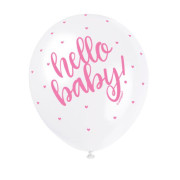 Balónek pastel 30 cm potisk "Hello baby" růžový 5 ks