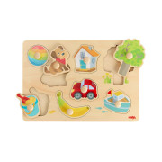 Dřevěné vkládácí puzzle s úchytem První slova Haba